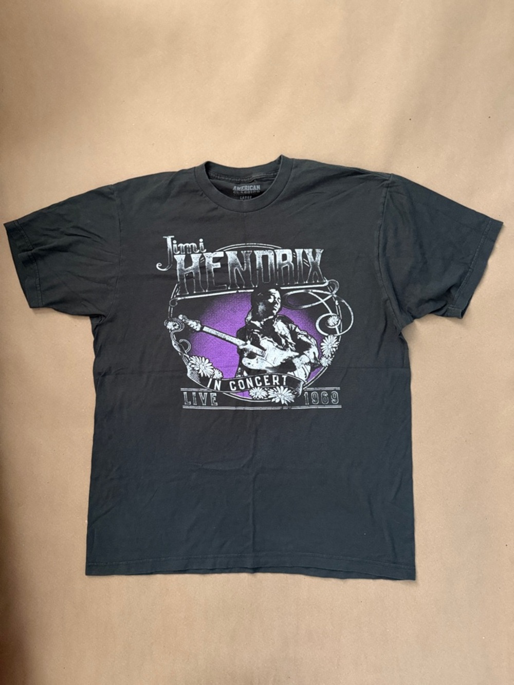 Jimi Hendrix gray Graphic Tee - Live In Concert 1969 concert cities on back